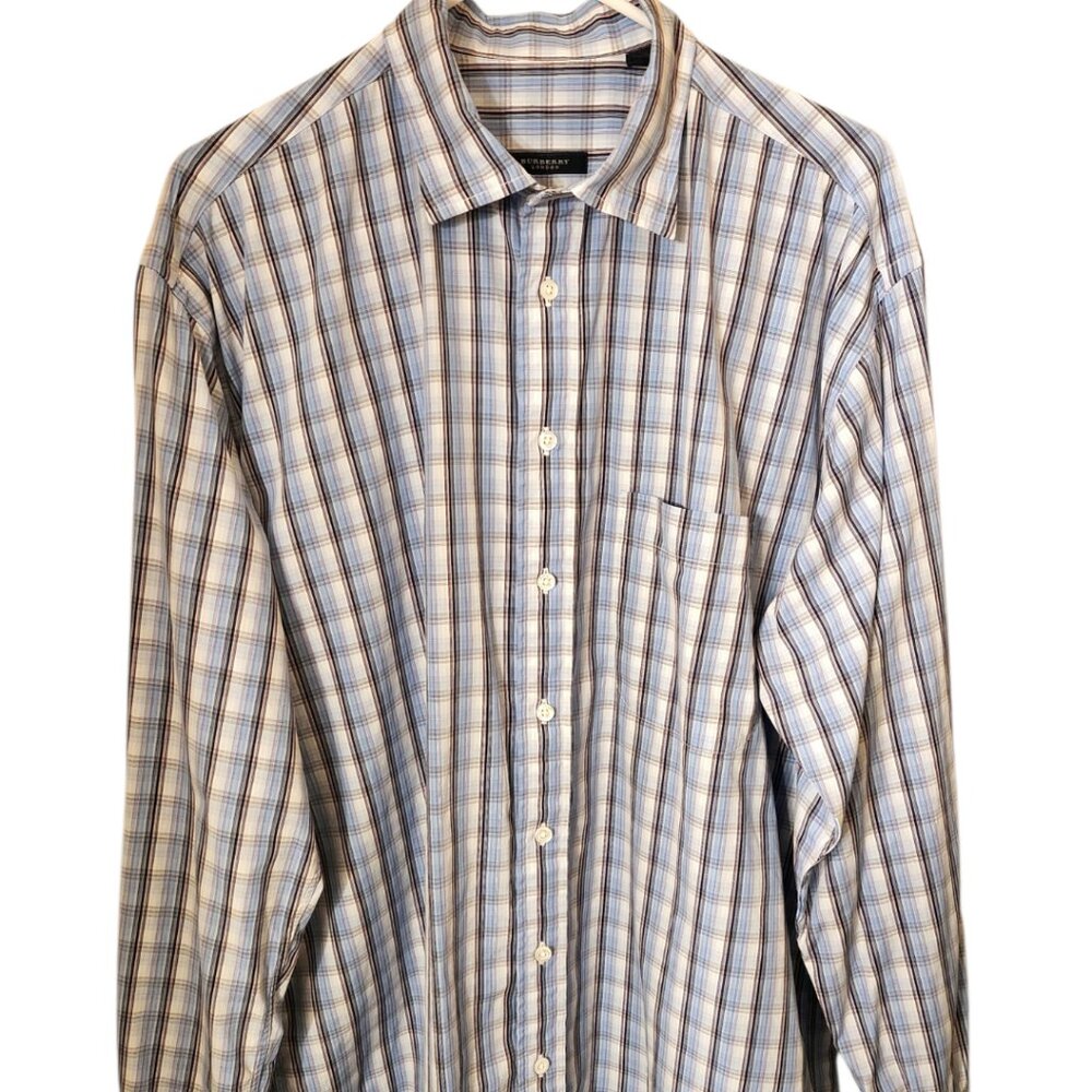 Burberry London Shirt Mens Size Large Multicolor Blue Plaid Check Cotton USA